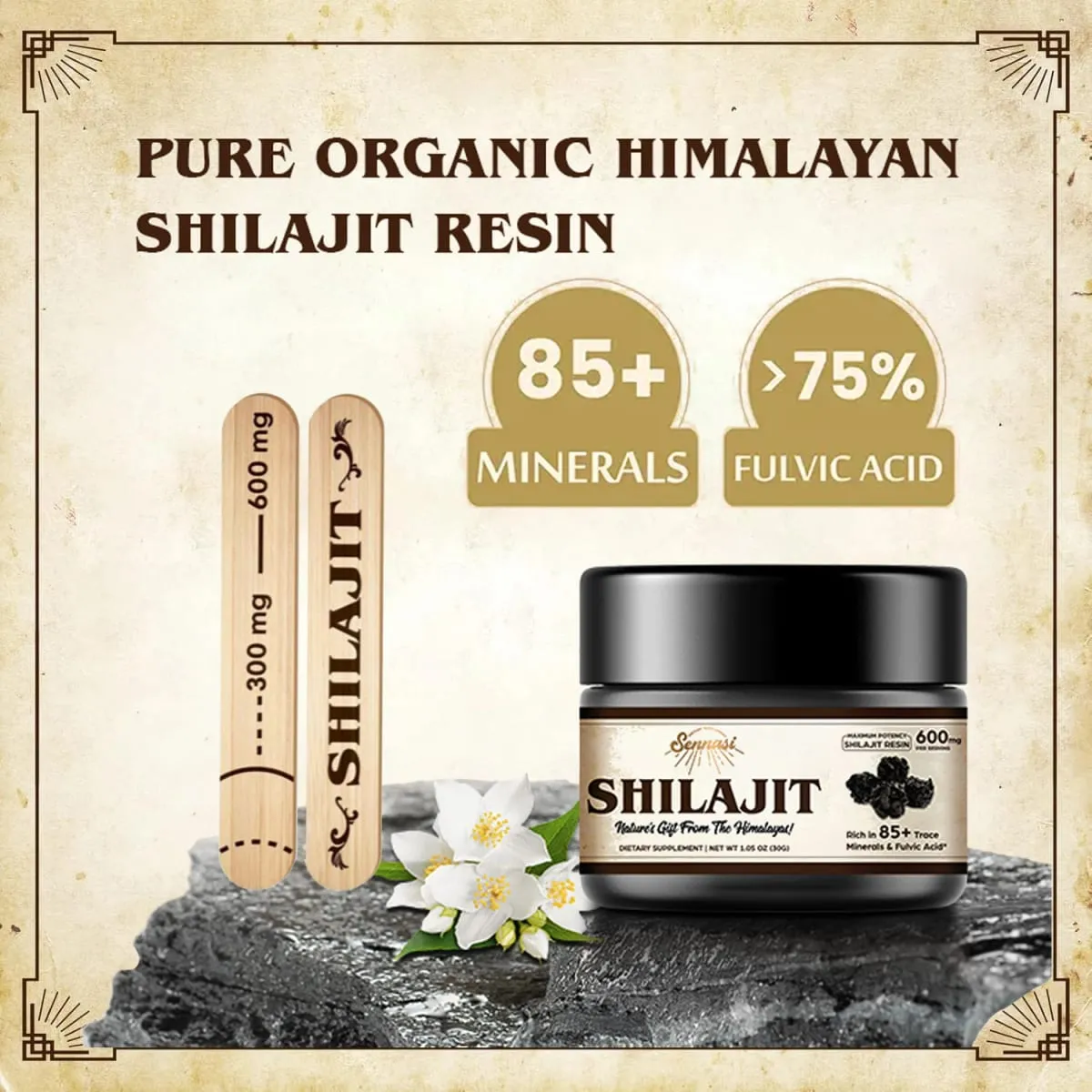 Shilajit Pure Himalayan Organic Shilajit Resin - 600mg Maximum Potency Natural Organic Shilajit Resin with 85+