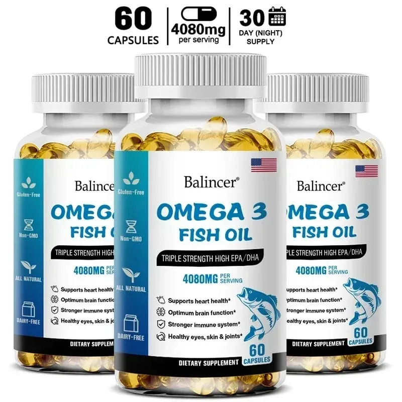 Balincer Wild Caught Omega 3 rybí olej softgels – trojitá síla Vysoký EPA 1200 mg DHA 900 mg Non-GMO Bezlepkový doplněk stravy
