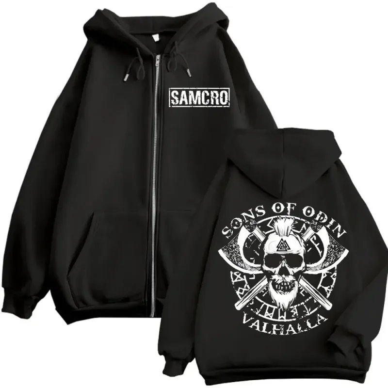 Sons of Anarchy Double Sided Print Zipper Hoodie Men's Women Gothic Vintage Zip Up Sweatshirt Casual Fashion Oversized Pullovers