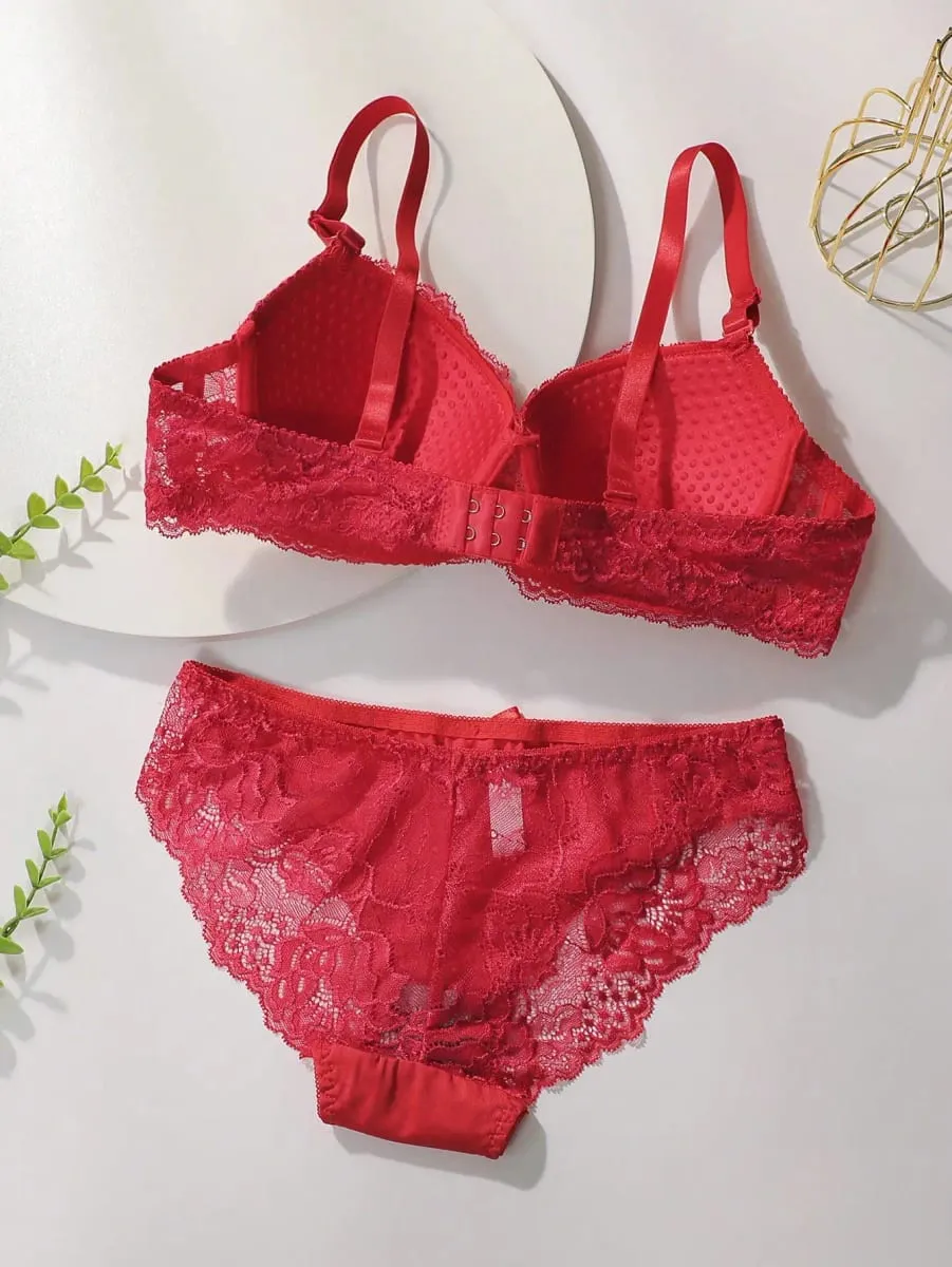 Red Lace Sexy Lingerie Set For Women's Gathering Push Up Underwear For Women's Flower Underwear Set A2155