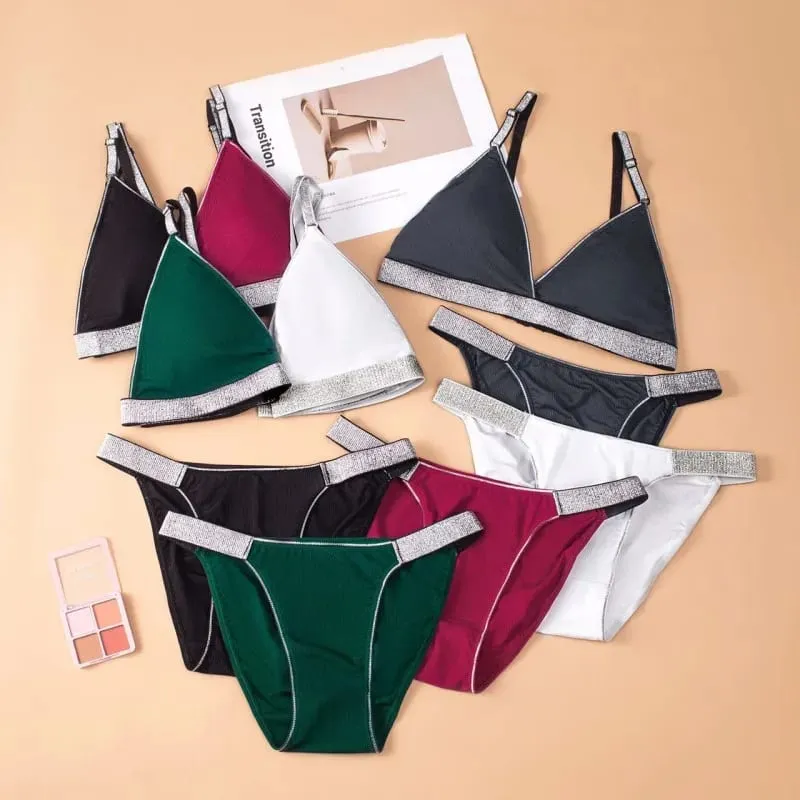 Γυναικείο Σετ σουτιέν και εσώρουχα Wirefree Bralette με επένδυση Σλιπ μπικίνι χαμηλού ύψους Σέξι σετ εσωρούχων Μαλακά άνετα καθημερινά εσώρουχα