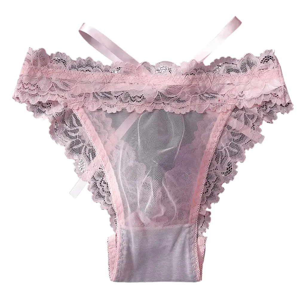 1pc Men's Bow Mesh Lace Hollow Out Briefs Ultra-thin Underwear 3D Bulge Pouch See Through Panties Low Waist Breathable Lingerie