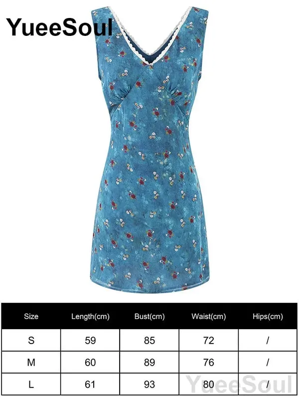 Blue Printed Mini Dress 2026 Summer New Elegant Party Birthday Evening Dresses Y2K Sweet Cute High Street Casual Women Dress