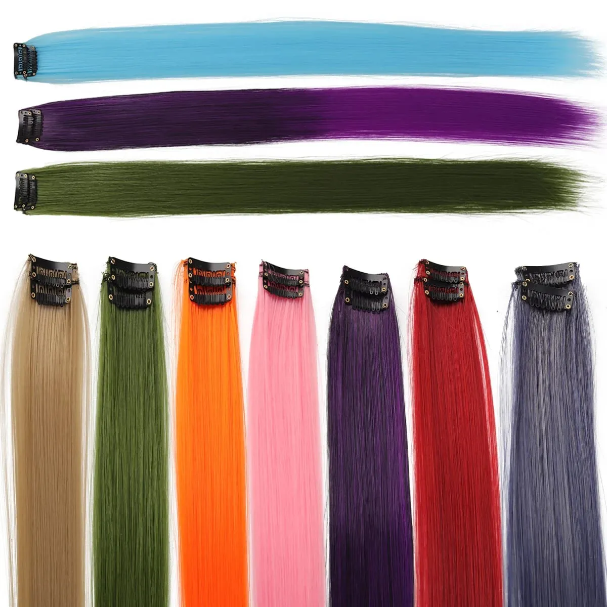 2PCS synthetic color hair extension piece wig women's highlighting clip hair heat-resistant wig piece long straight hair