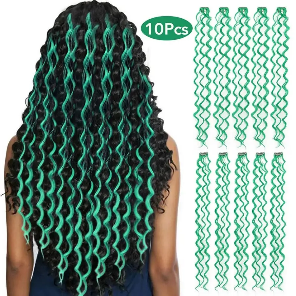 Deep Wave Hairpiece Synthetic Hair Extensions 10 Pcs/Set Clip In Hair Extension 24Inch Multiple Pure Color No Shedding For Women