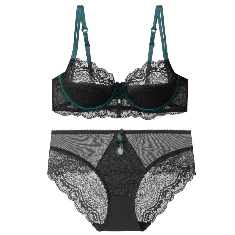 Trendy Lace Minimizer Lingerie Set DE Cup Large Bust Large Size Thin Cup Underwire Anti Sagging Comfy No Show Women Underwear