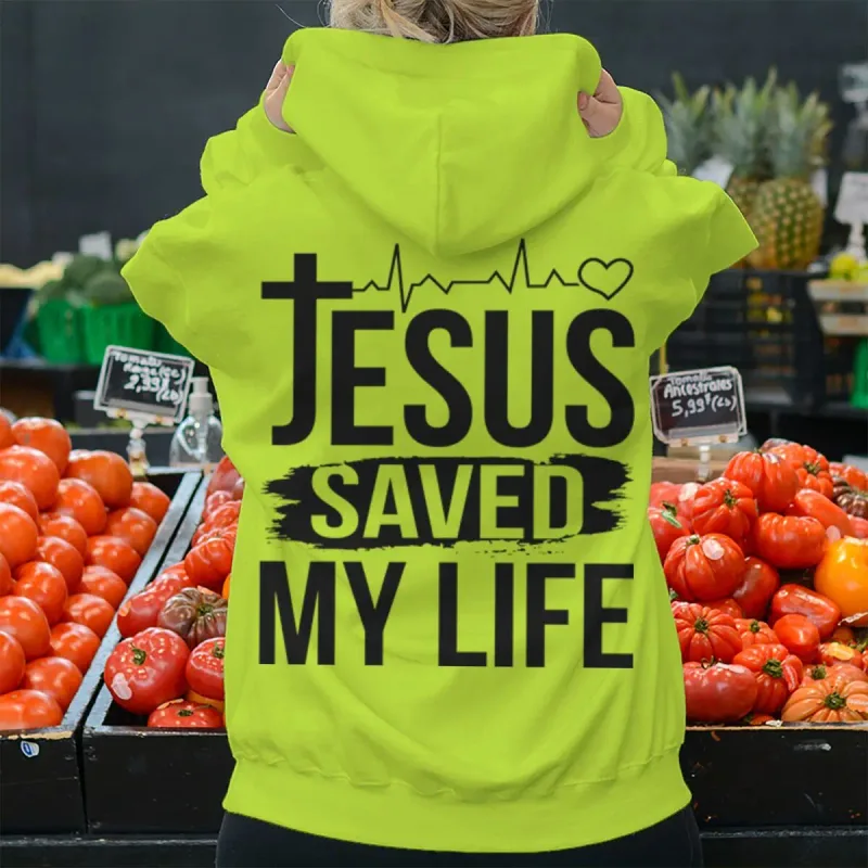 "Jesus Saved My Life" Men Women Hoodies Christianity Luminous Style Pattern Hoody Long Sleeve Casual Streetwear Hoodie