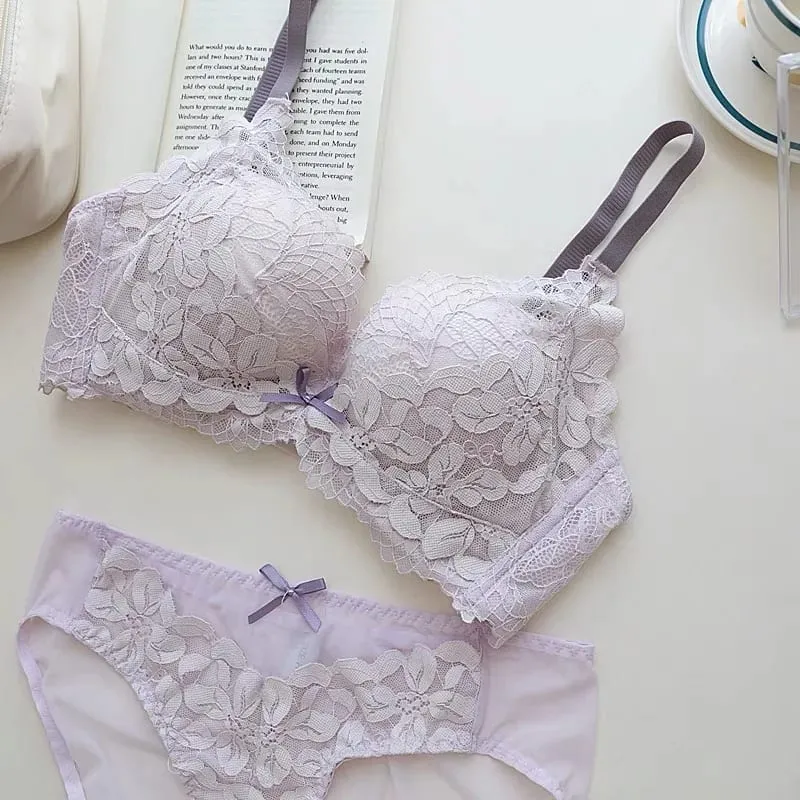 Modest Japanese Style Abaya Lace Bra Set Women Luxury Push Up Small Bust Support Anti Sagging Full Coverage Comfort MOYISU Sexy