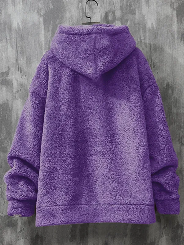 Purple Men's Hoodies Coral Fleece Designer Vintage Novelty Hooded Sweatshirt 2026 New Korean Style Winter Warm Pullovers for Men