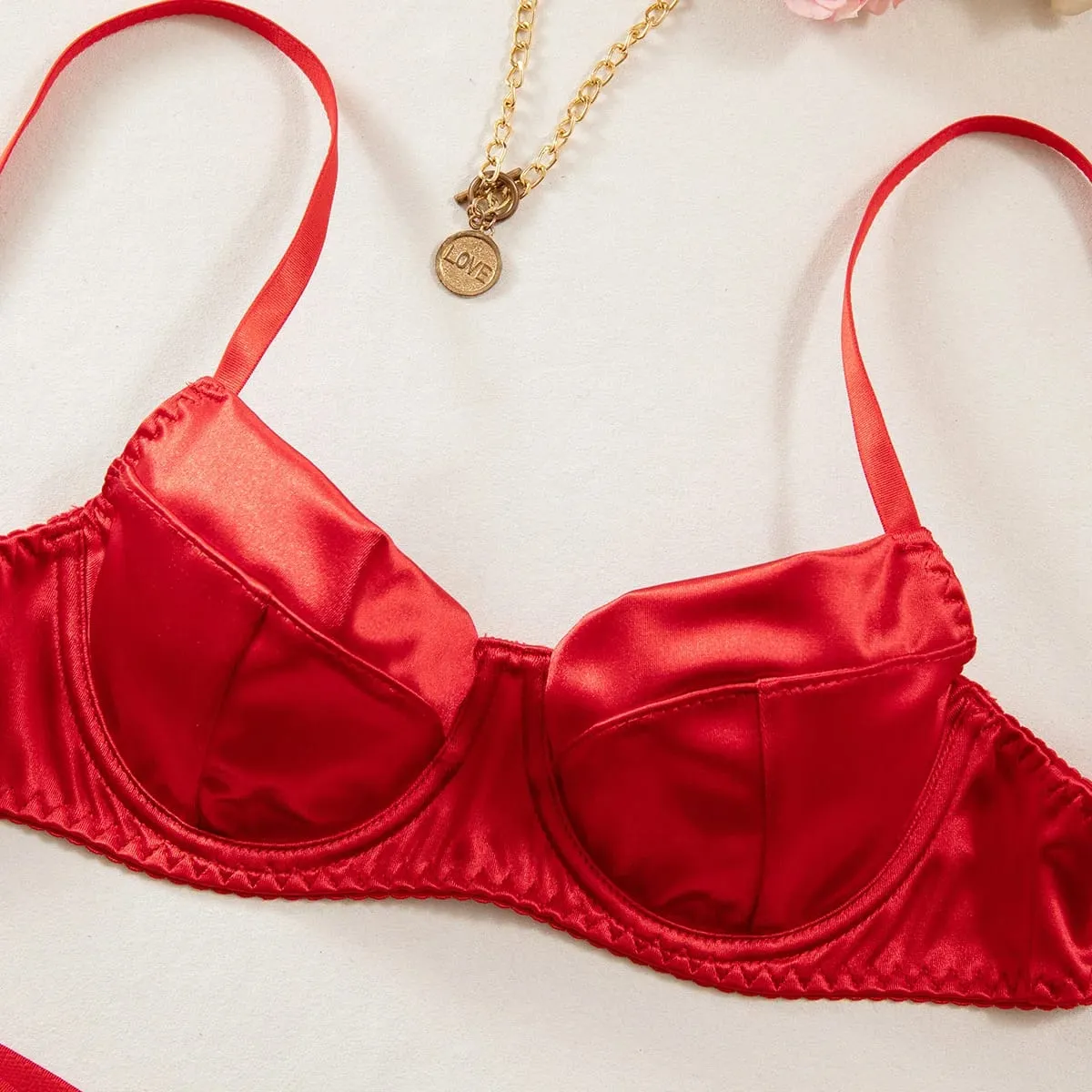 Push Up Underwire Satin 2 Pcs Sexy Bra Set Women Underwear Patchwork Bras and Thongs Suits Attractive Bilizna Intimate Set
