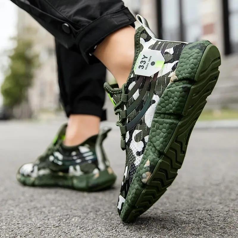 Men's Camouflage Green Sports Shoes Hiking Street Style Slip Outsole and Mesh Upper Series Urban Fashion Fitness Shoes 2025