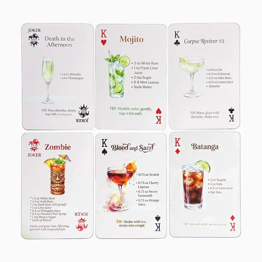 54-Card Deck of Original Cocktail Recipes Bartender's Guide Party Playing Cards Home Bar Decor Drinking Game with Storage Box