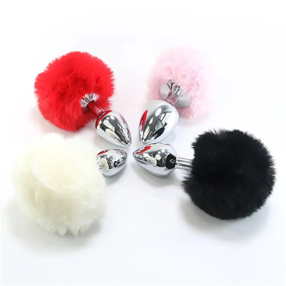 Stainless Steel Rabbit Tail Metal Butt Plug Anal Sex Toy Metal Plush Anal Plug Massager Sex Toys for Masturbator Women