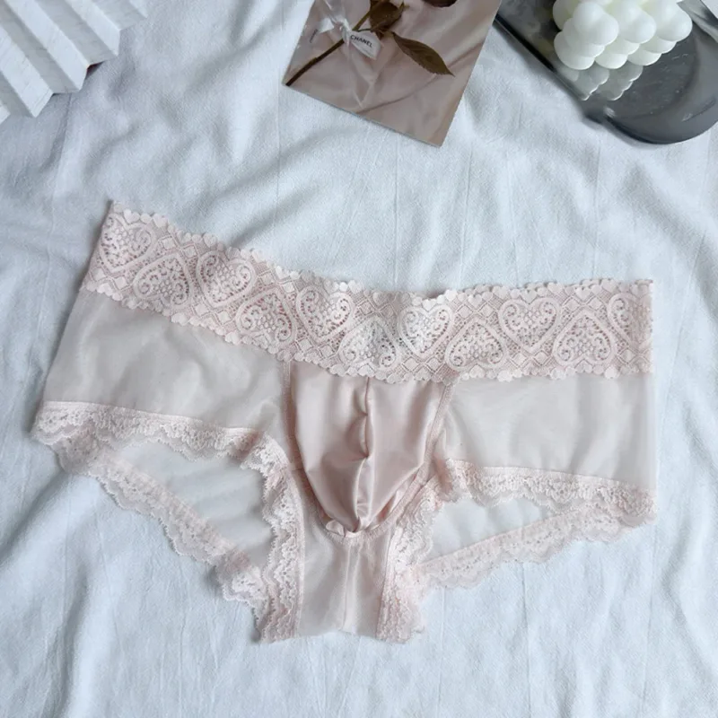 Heren Ijs Zijde Kanten Rand Dunne Naadloze Slips Glanzend 3D Zakje Lichtgewicht Ondergoed Slipje Comfortabele Dagelijkse Lingerie