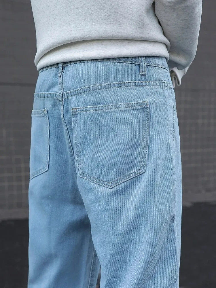Novo algodão masculino baggy y2k jeans moda roupas masculinas cintura elástica lavada calças de perna larga sólida reta solta calças jeans
