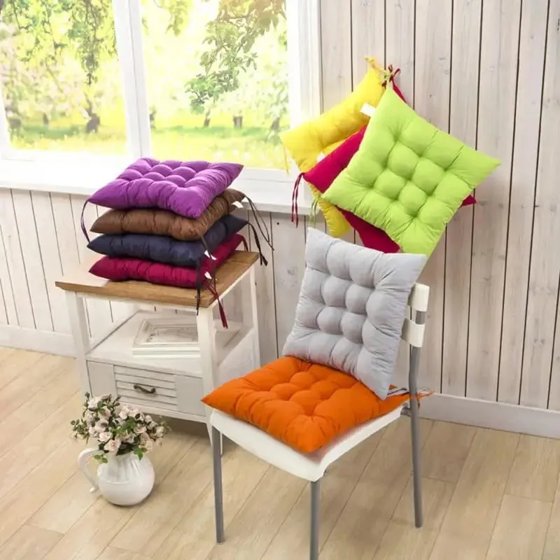 Square Soft Thick Padded Seat Cushion Non-slip Cute Cartoon Prints with Fixed Ties for Office Home Dining Chairs