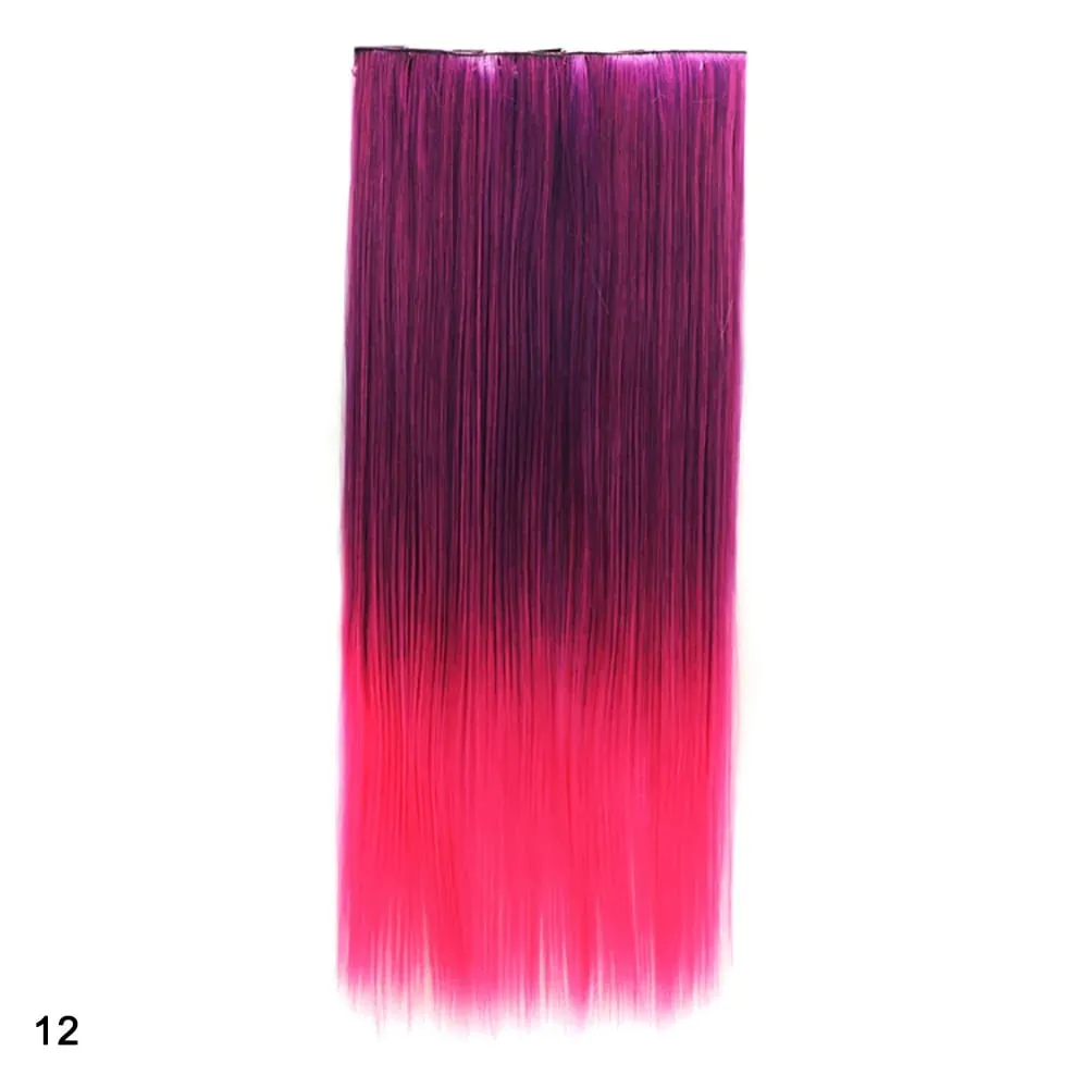 Rainbow Hairpiece Clip in One Piece Hair Extension Long Straight Synthetic Black Blue Gray Green Ombre Color Hairpieces