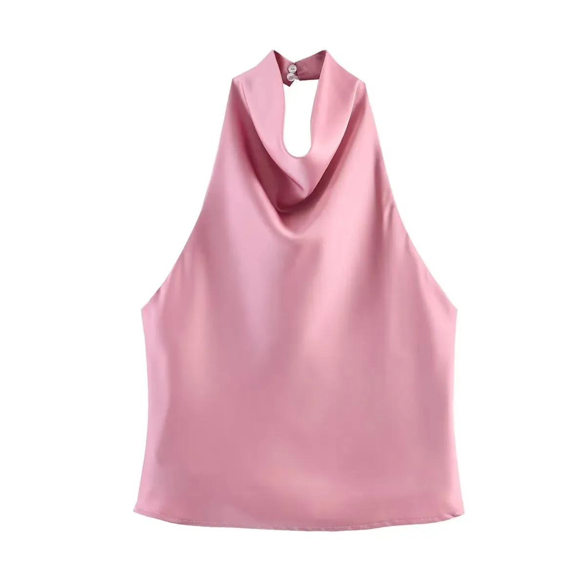 Women's Satin Halter Neck Sleeveless Top Summer Elegant Draped Collar Blouse Smooth Chic Office Party Wear Evening Outings