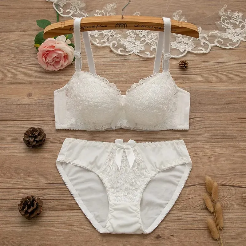 Women Underwire Sexy Lace Bra&Panty Shape‑Adjustable Push‑Up Bra For Small Bust Young Girls Anti‑Sagging Support Lingerie Set