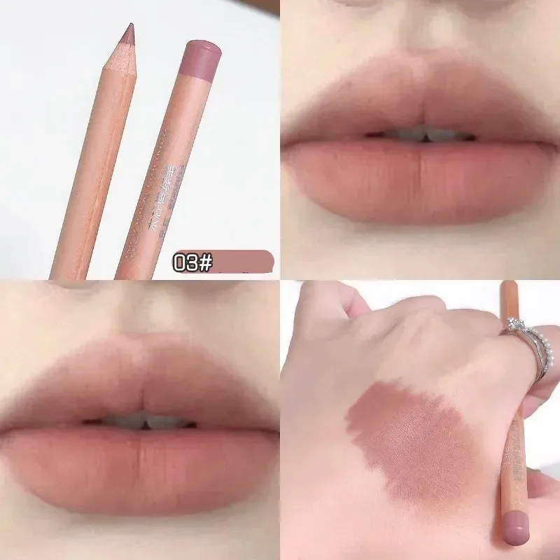 Wooden Matte Lip Liner Pencil Long Lasting Waterproof Nude Low Saturation Lip Pencil Natural Contour Lip Makeup for Beginners