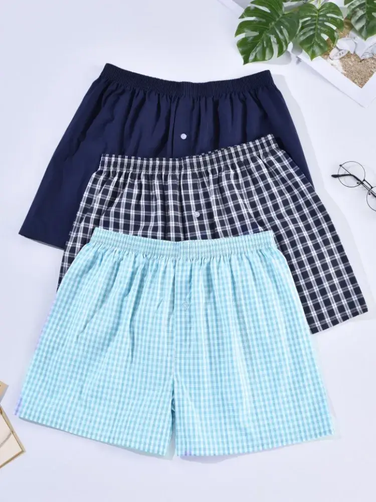 Panlalaking Boxer Shorts Kaswal na Cotton Sleep Underpants Panlalaking Kasuotang panloob Arrow Panties Striped Plaid Maluwag Kumportableng Homewear XL-4XL
