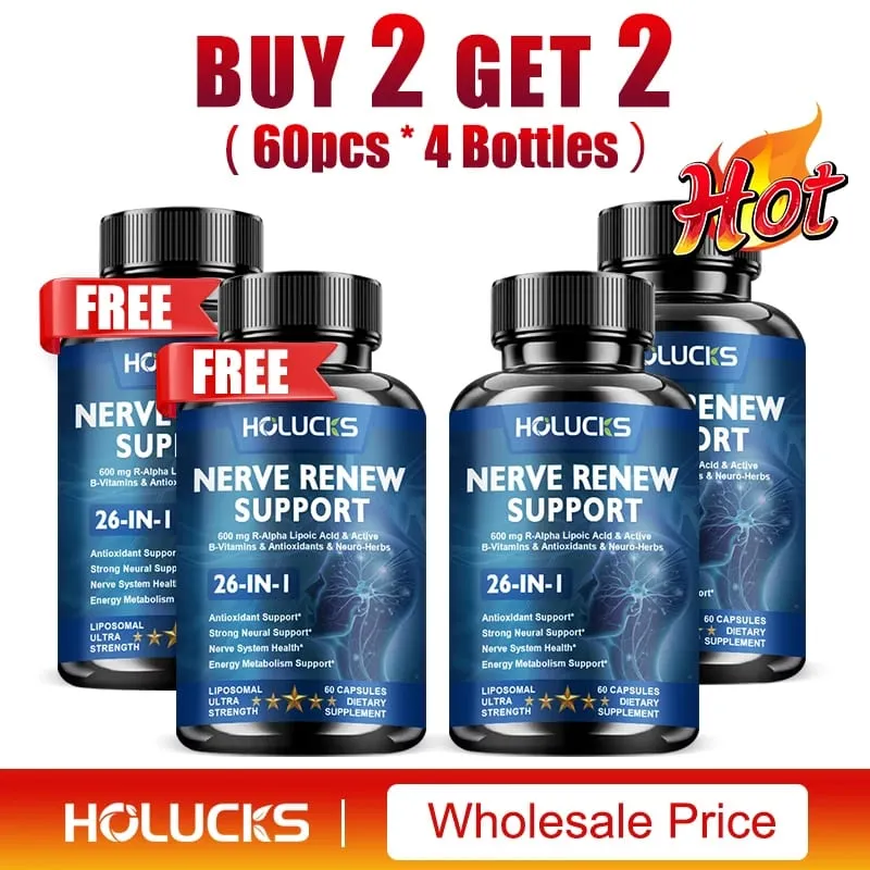 Nerve Renew Capsules Pins Needles Skin on Fire Fell Asleep. Vitamin B Complex R-Alpha Lipoic Acid Neuro Botanical Blend