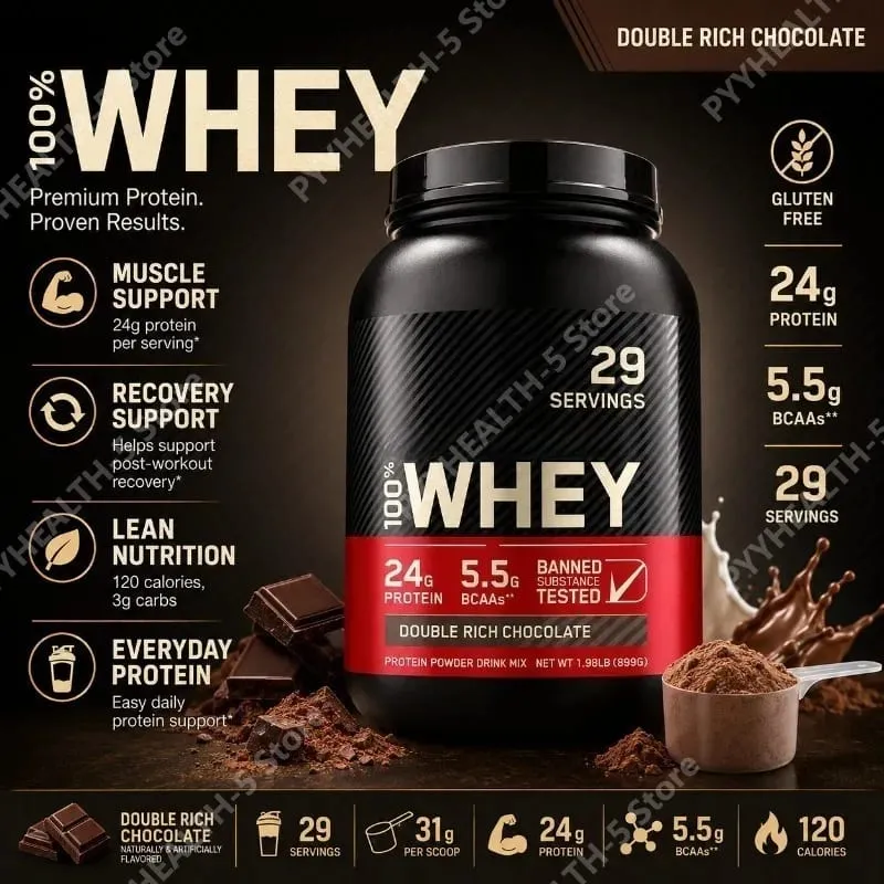 Bubuk Protein Whey Cokelat Kaya Ganda 24G Protein Pemulihan Otot Kebugaran Nutrisi Mendukung Bebas Gluten 899G 29 Porsi