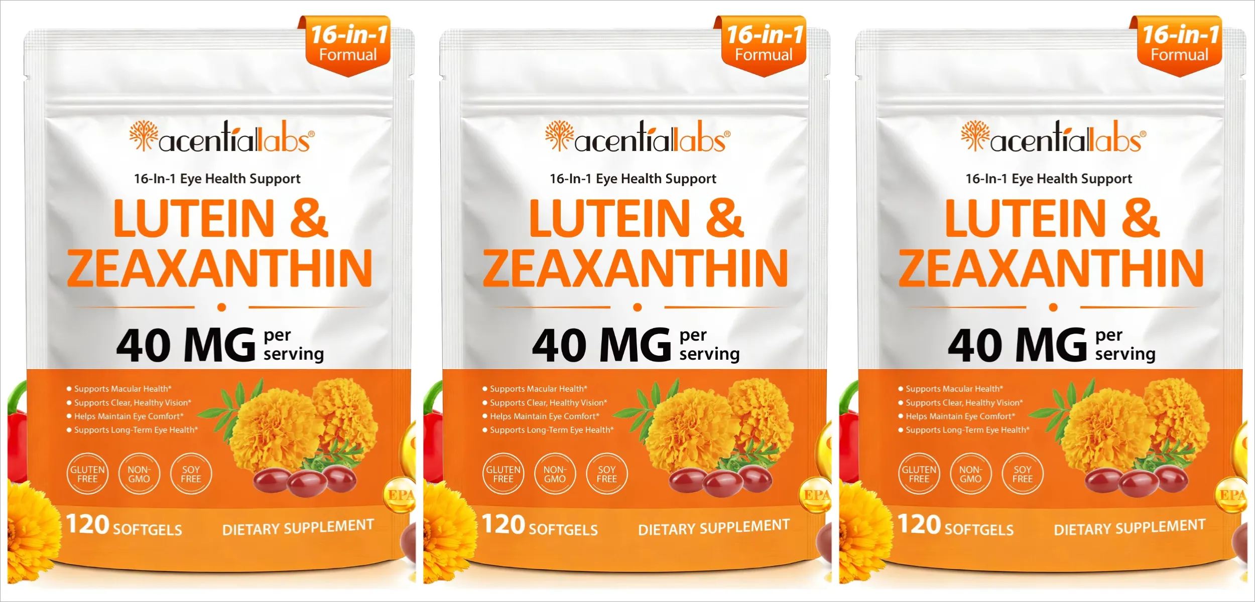Acentiallabs Lutein-Zeaxanthin-Kapseln, 40 mg Lutein und 8 mg Zeaxanthin, 120-Count-Blaulichtfilter, Makulaschutz-Augenpflege