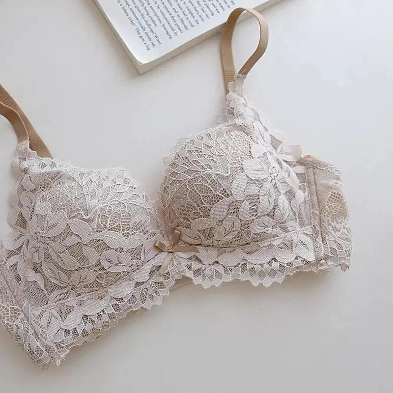 Modest Japanese Style Abaya Lace Bra Set Women Luxury Push Up Small Bust Support Anti Sagging Full Coverage Comfort MOYISU Sexy