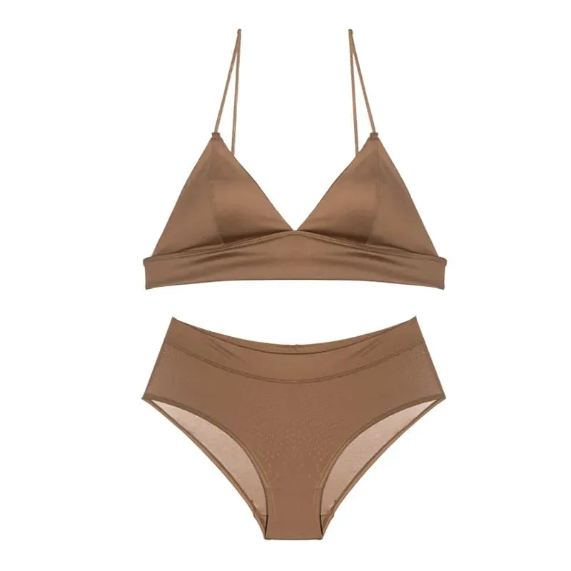 Best Seller Leopard Print Lingerie Set French Triangle Cup Wireless Bra Adjustable Straps Soft Comfortable Underwear Ladies S-XL