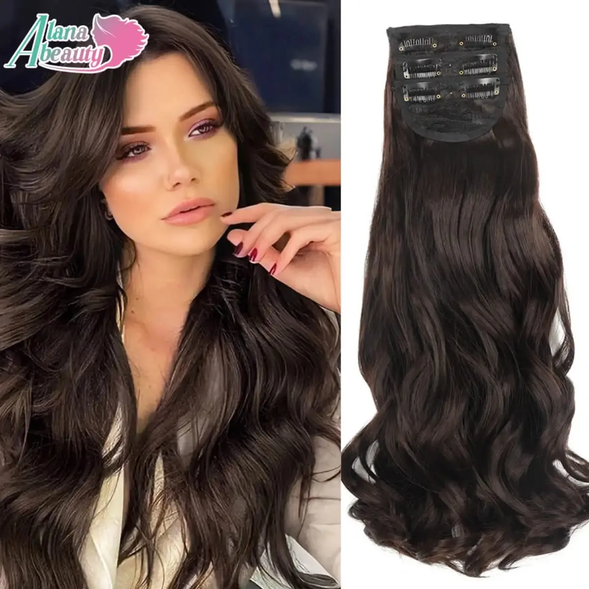 Synthetic Clip In Hair Extensions 3 PCS Full Head 20 Inch Long Curly Wavy Hair Pieces Natural Wavy For Women Girls Hair