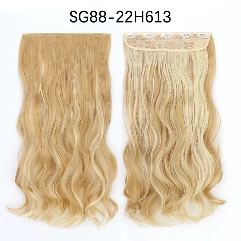 Azqueen Synthetic 5 Clips in Hair Extension Long Straight Hairpiece Haistyle high temperature fibert Golden brown black