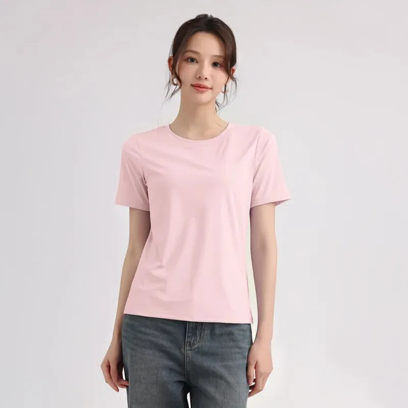 Outdoor Lightweight Quick-Dry Sports Shirt: Summer Cooling Quick-Dry T-Shir Women Round-Neck Loose-Fit Short Sleeve Sports