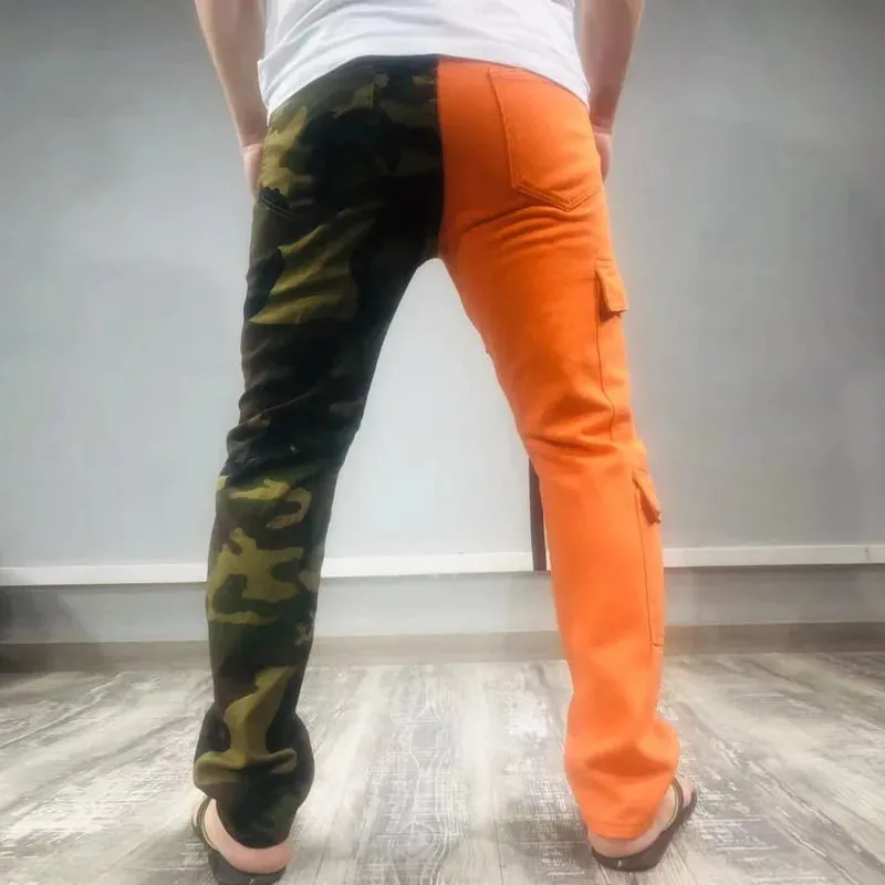 שחור רשת מטען ג'ינס גברים היפ הופ פאנק Goth Techwear אופנה גברים מכנסיים ג'ינס קרועים בסגנון מועדון לילה סקיני ג'ין גבר מכנסיים