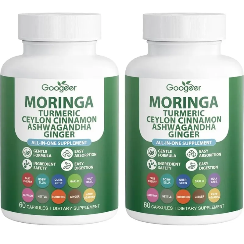 Googeer Moringa Zerdeçal Kapsülleri Ashwagandha Zencefil ve Seylan Tarçın ile Ortak Sağlık Desteği için Hepsi Bir Arada 60 Kapsül