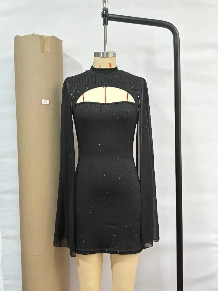 Summer Vintage Sparkly Sequin Dress with Keyhole Neckline Fashion Mini Bodycon Party Gown Elegant Slim Fit Evening Dresses