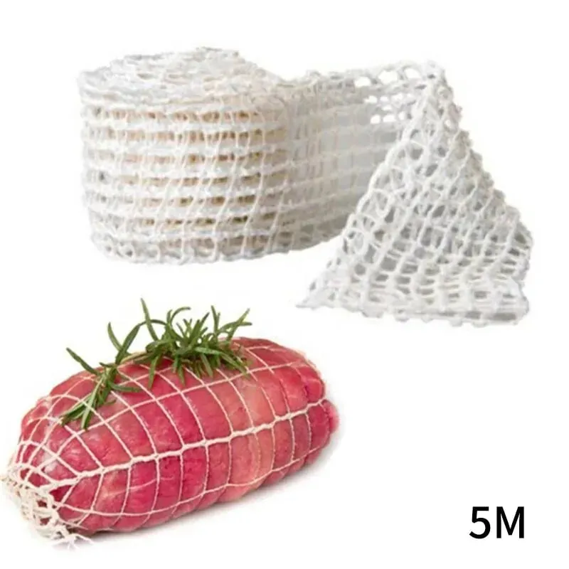 3/5/10/50 Meters Cotton Meat Net Elastic Smoked Meat Poultry Ham Netting Butcher 16 Holes Woven Packaging Net Cooking Tools