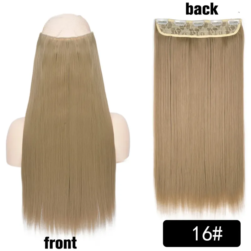 Longo reto encaracolado uma peça 5 clipes clip-in extensões 22 Polegada penteados resistentes ao calor cor mistura loira pedaço de cabelo para mulher