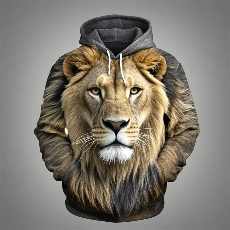 3D Lion Graphic Printed Men's Hoodie Fashion Street Hooded Sweatshirt Summer Autumn Oversized Tracksuit Pullover Casual Hoodies