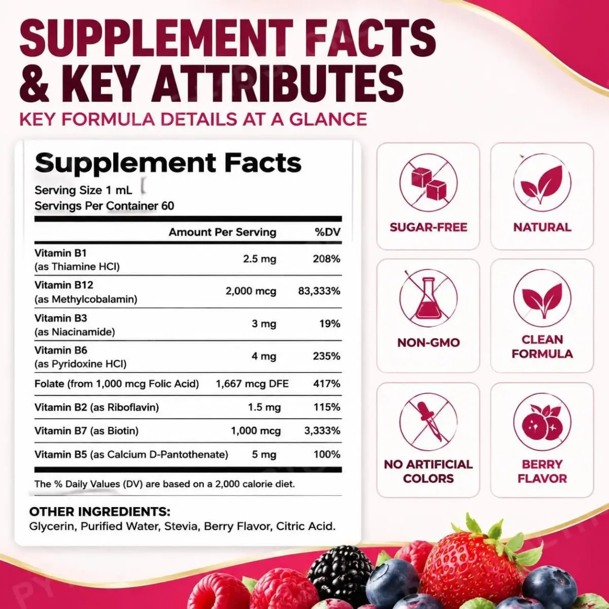 Lenm Vitamin B12 B-Complex Liquid Drops 8-in-1 Supports Nervous System Immune Health and Daily Energy 60 ML Sugar-Free Non-GMO