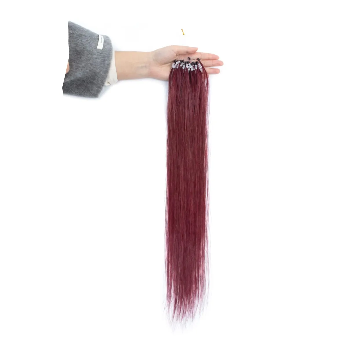 Colored Micro Link Hair Extensions Human Hair No Glue Virgin Human Hair for Women Girls 50 Strands Colorful 30G Gray