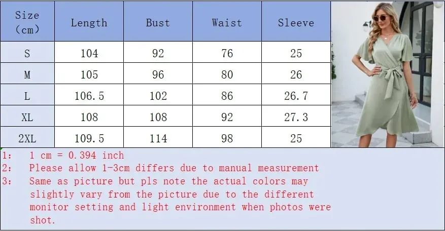 Avvolgente con scollo a V. Mini abito da vacanza con scollo a V per abbigliamento da donna, maniche corte, cravatta in vita, orlo asimmetrico, abiti estivi casual