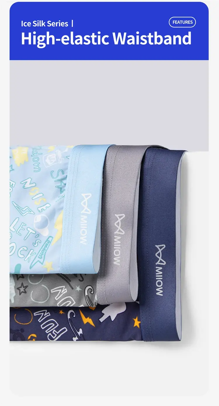MiiOW 4Pcs Ice Silk Men Boxers 10A Antibacterial Crotch Man Panties Underpants Breathable Cartoon Print Men's Underwear Trunks