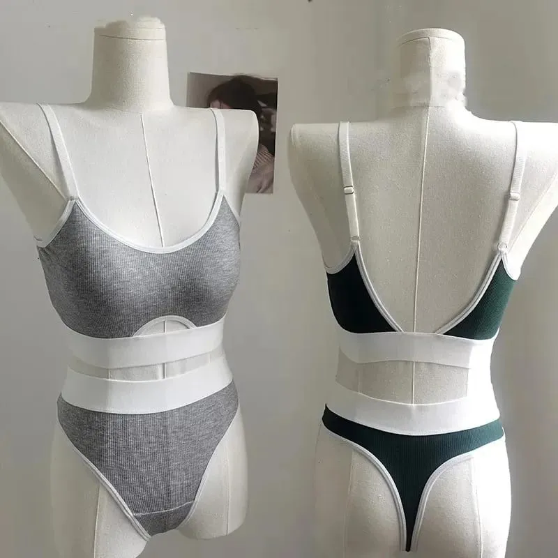Seamless Bras Sports Bra And Panties Set Women Hollow Out Cotton Underwear U Back Push Up Bras Comfort Sexy Set Lingerie