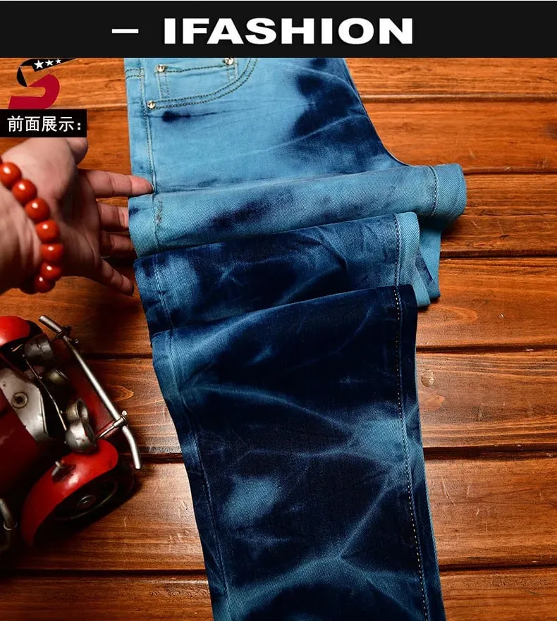 Retro Blue Black Ripped Jeans High Street Korean Version Trousers Y2k Baggy Pants Stacked Jeans Mens Cargo Pants