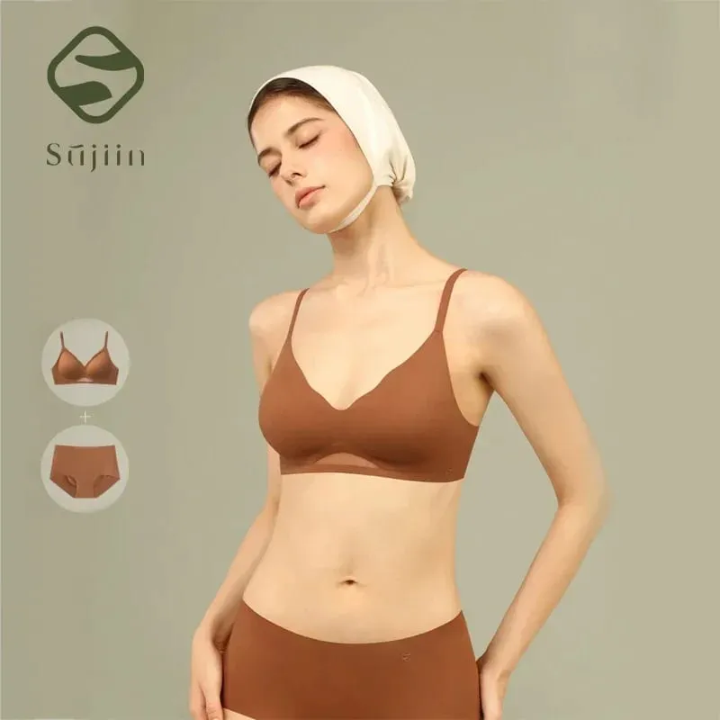 Sady podprsenky pro ženy Sexy dvoudílné spodní prádlo Push Up Bezešvé Bezdrátové Hladké Prodyšné Souprava podprsenky a Kalhotky MX225+N176