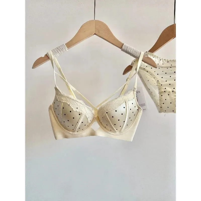 Best Selling Sweet Push Up Bra Set French Lace Polka Dot Small Cup Shaping Lingerie Breathable Comfort Women Intimate Underwear