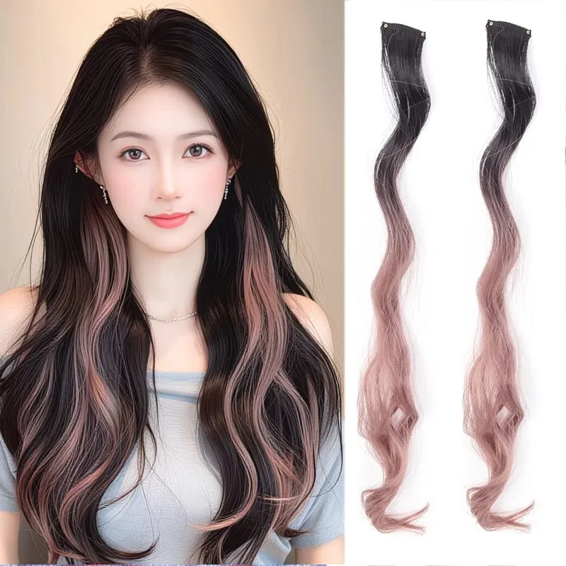 2pcs Clip-On Curly Wavy Hair Extensions Colorful Synthetic Fiber Hair Pieces For Y2K Party Women Hair Accessories