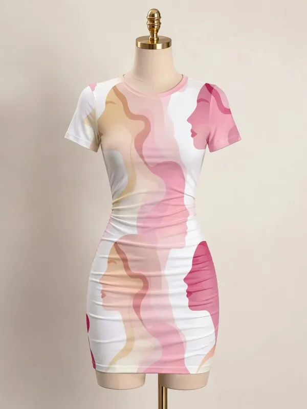Womens Short Sleeve Bodycon Mini Dress Slim Fit Crew Neck Floral Print Casual Summer Party Cute Elegant Brunch Vacation Sundress
