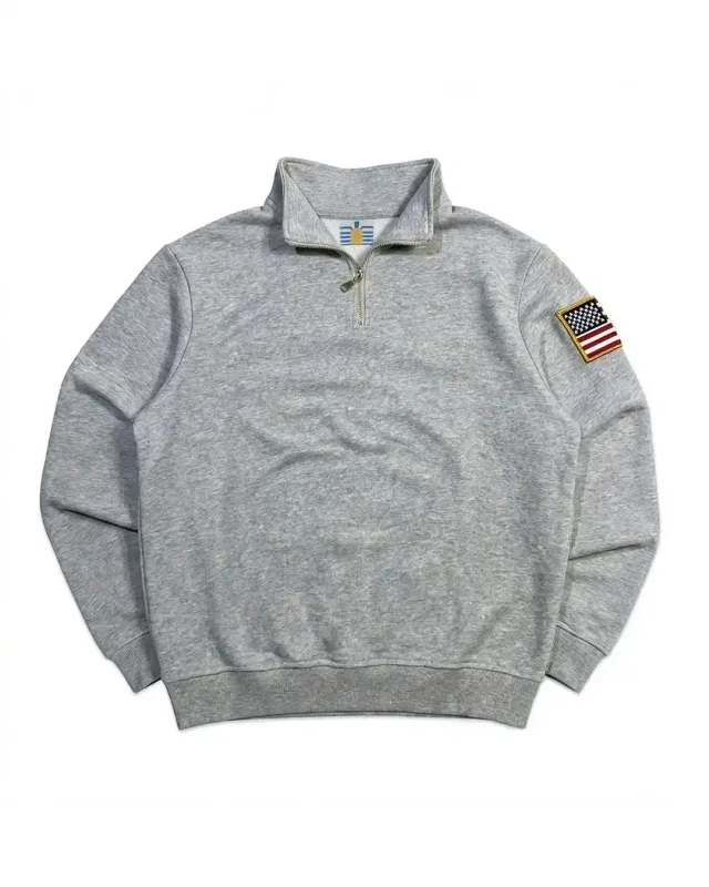 Hot Sell American Flag Embroider Hoodies Quarter Zip Sweatshirts Men Y2k Casual Sweater Pullover Patch Sleeve Streetwear